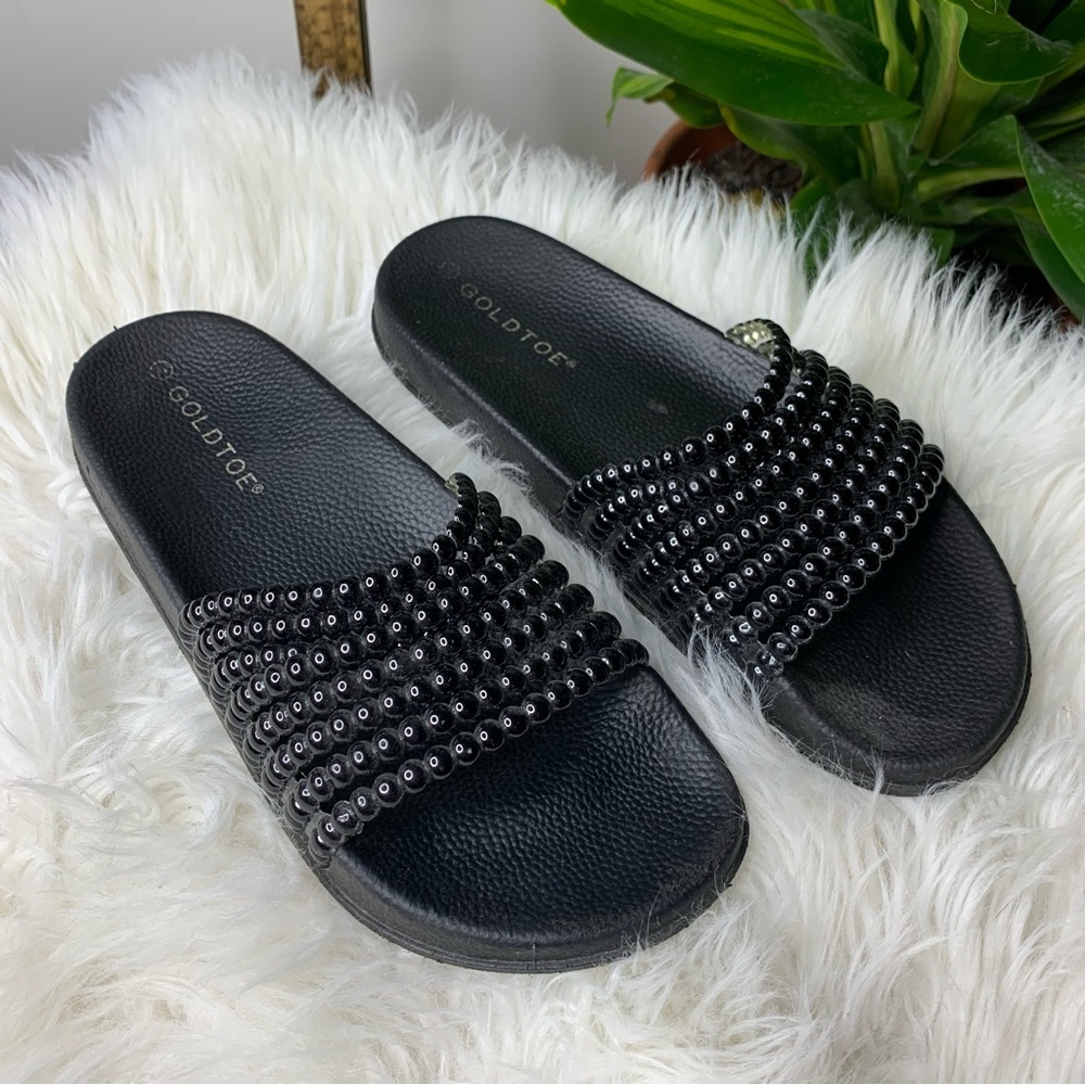 GOLDTOE Black Studded Slides